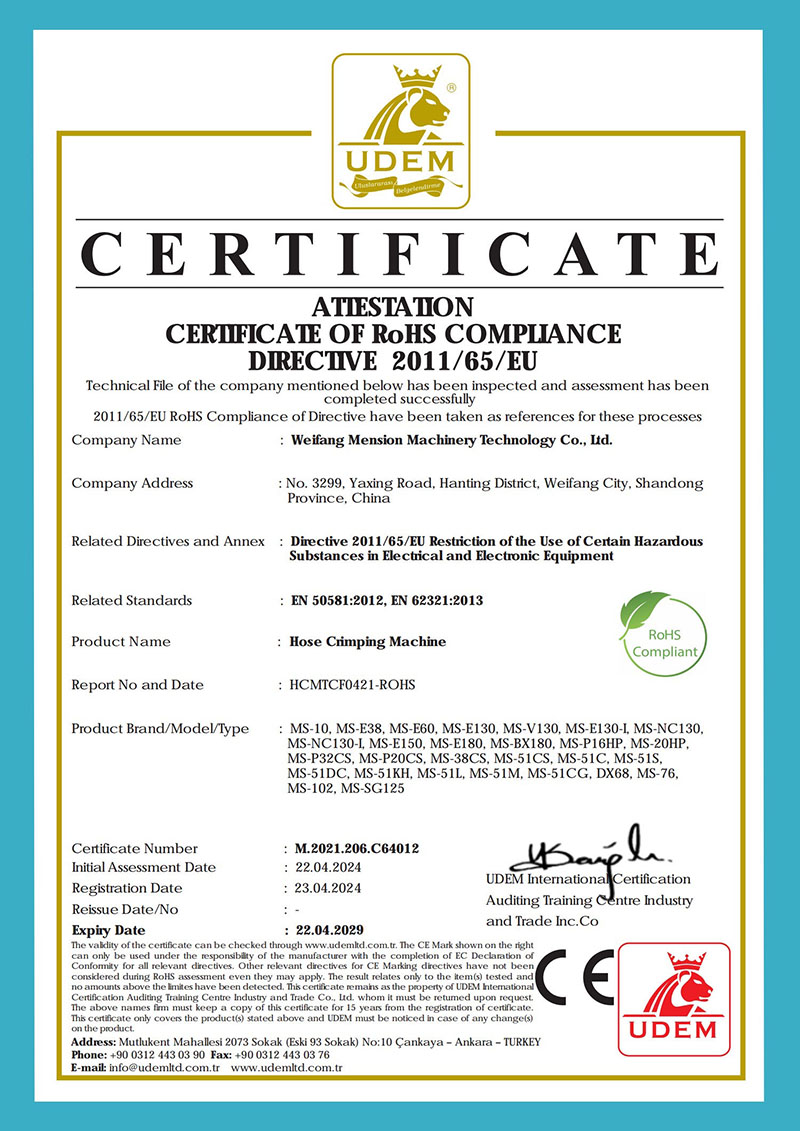 ROHS for Hose Crimping Machine