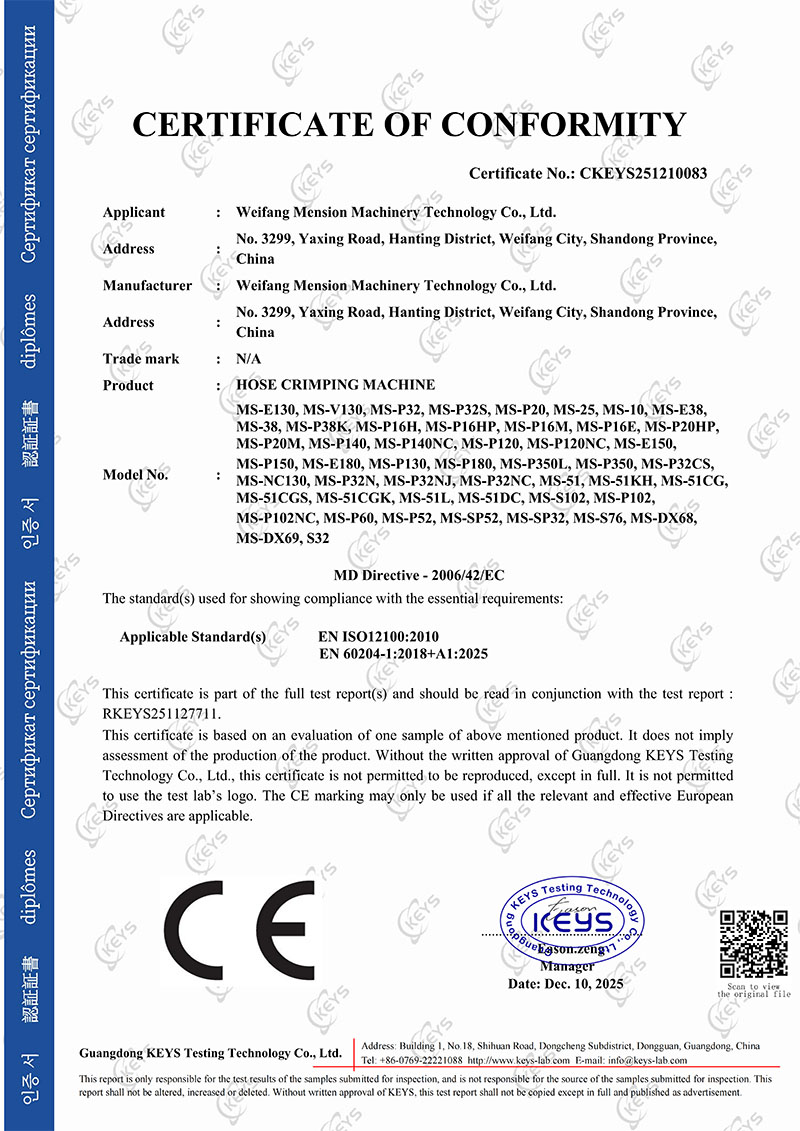 CE for Hose Crimping Machine